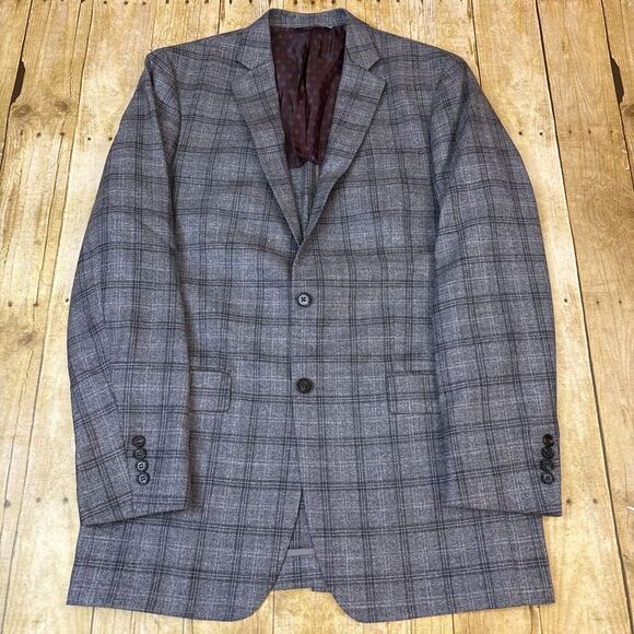 Ralph Lauren Wool Silk Linen Blazer Unstructured Gray Glen Plaid Windowpane 40L - Picture 1 of 11
